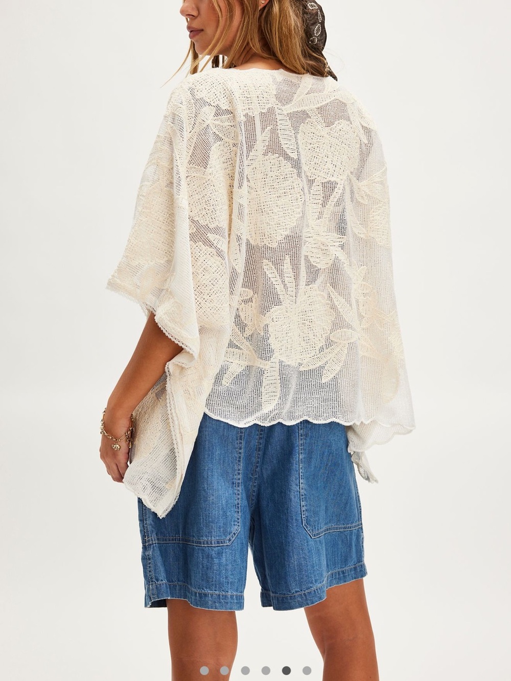 Free People Sheer Cream Lace Tie-Front Kimono Cover-Up - Picture 3 of 3